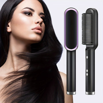 2-in-1 Electric Hair Straightener Brush Hot Comb Adjustment Heat Styling Curler Anti-Scald Comb