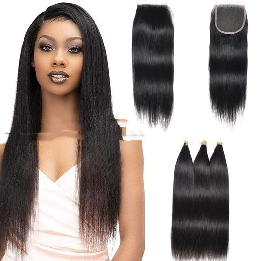 Straight Human Hair Bundle & Lace Frontal Closure Single Piece (1 Piece) | 100% Human Hair Extensions