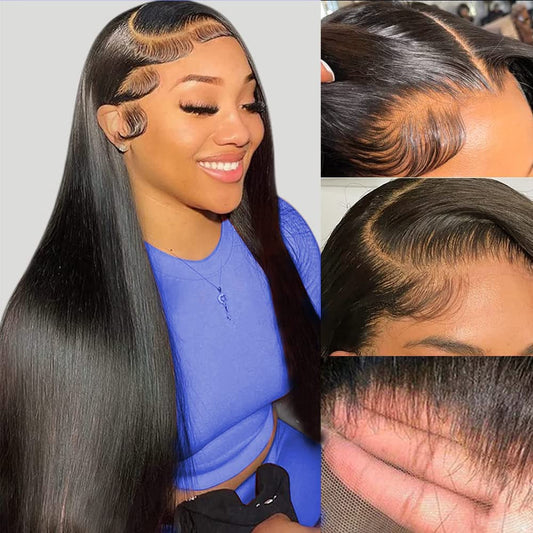 13X4 180% Straight Natural Black Human Hair HD Silk Lace Frontal Wig