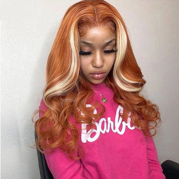 Orange 613 Highlights Body Wave Human Hair Wig