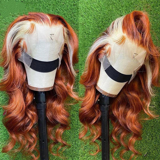Orange 613 Highlights Body Wave Human Hair Wig 180%