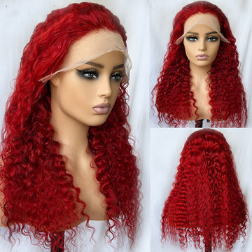 Red Ruby Deep Wave Lace Front Wig — 100% Human Hair, 13x4, Up to 34"