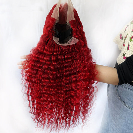 Red Ruby Deep Wave Lace Front Wig — 100% Human Hair, 13x4, Up to 34"