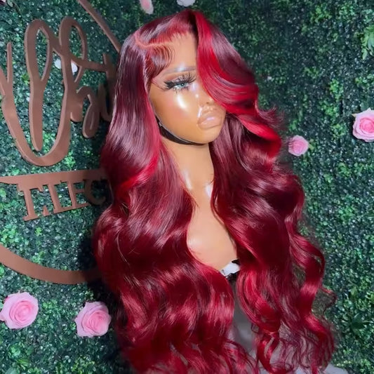 Burgundy Body Wave Lace Front Wig — HD Lace, 13x4, 150% Density
