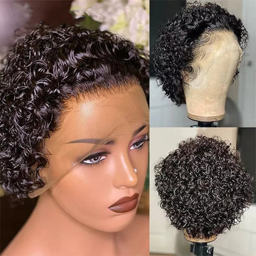 13X4 Curly Pixie Cut Human Hair Frontal Lace Wig