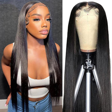 180% Straight Natural Black Human Hair HD Silk Lace Frontal Wig