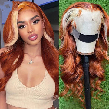 Orange 613 Highlights Body Wave Human Hair Wig 180%