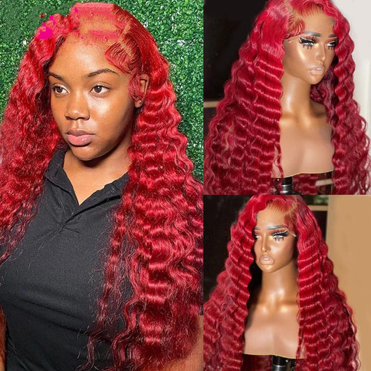 Red Ruby Deep Wave Human Hair Lace Wig