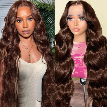 Chocolate Brown Lace Front Wig Human Hair Color 4 Body Wave Density