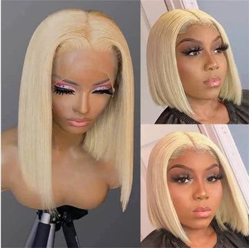 613 Blonde Bob Straight Human Hair Wig T-Shape