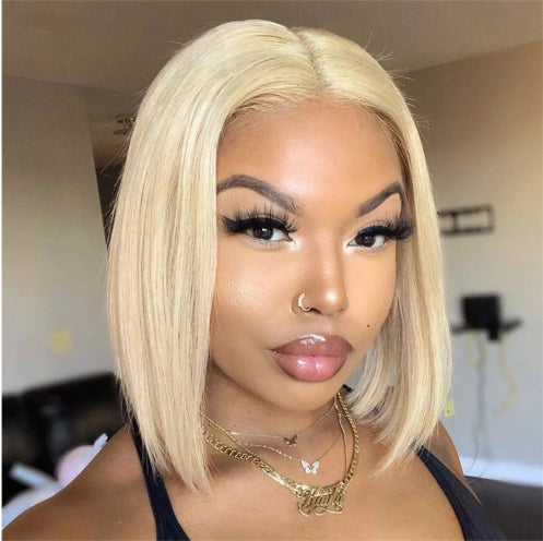 613 Blonde Bob Straight Human Hair Wig T-Shape
