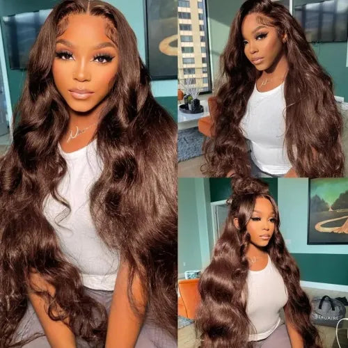 13X4 Chocolate Brown Lace Front Wig Human Hair Color 4 Body Wave Density