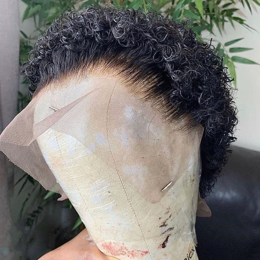 Curly Pixie Cut Human Hair Frontal Lace Wig