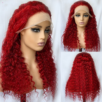 Red Ruby Deep Wave Human Hair Lace Wig