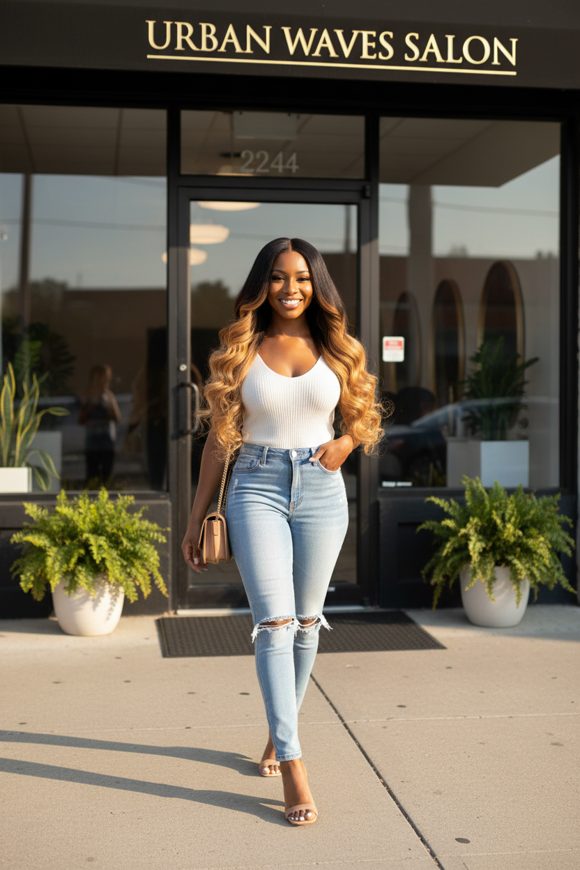 Ombre Body Wave - Model Leaving Salon